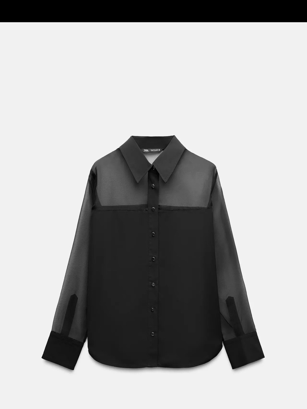 Zara Black Sheer Yoke Button-Down Blouse